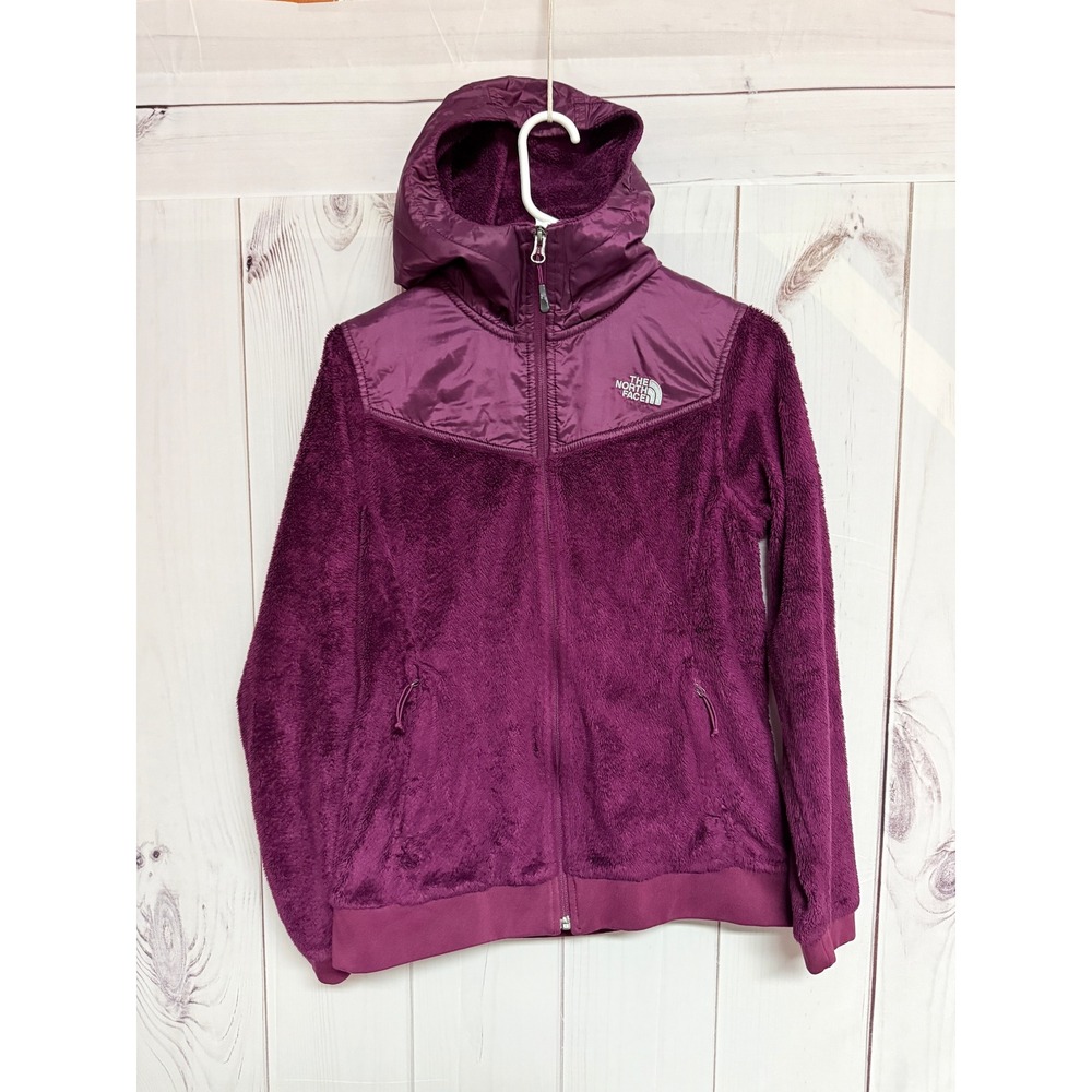 The North Face Womens Iso Fleece Hooded Jacket Medium Berry Full Zip EUC